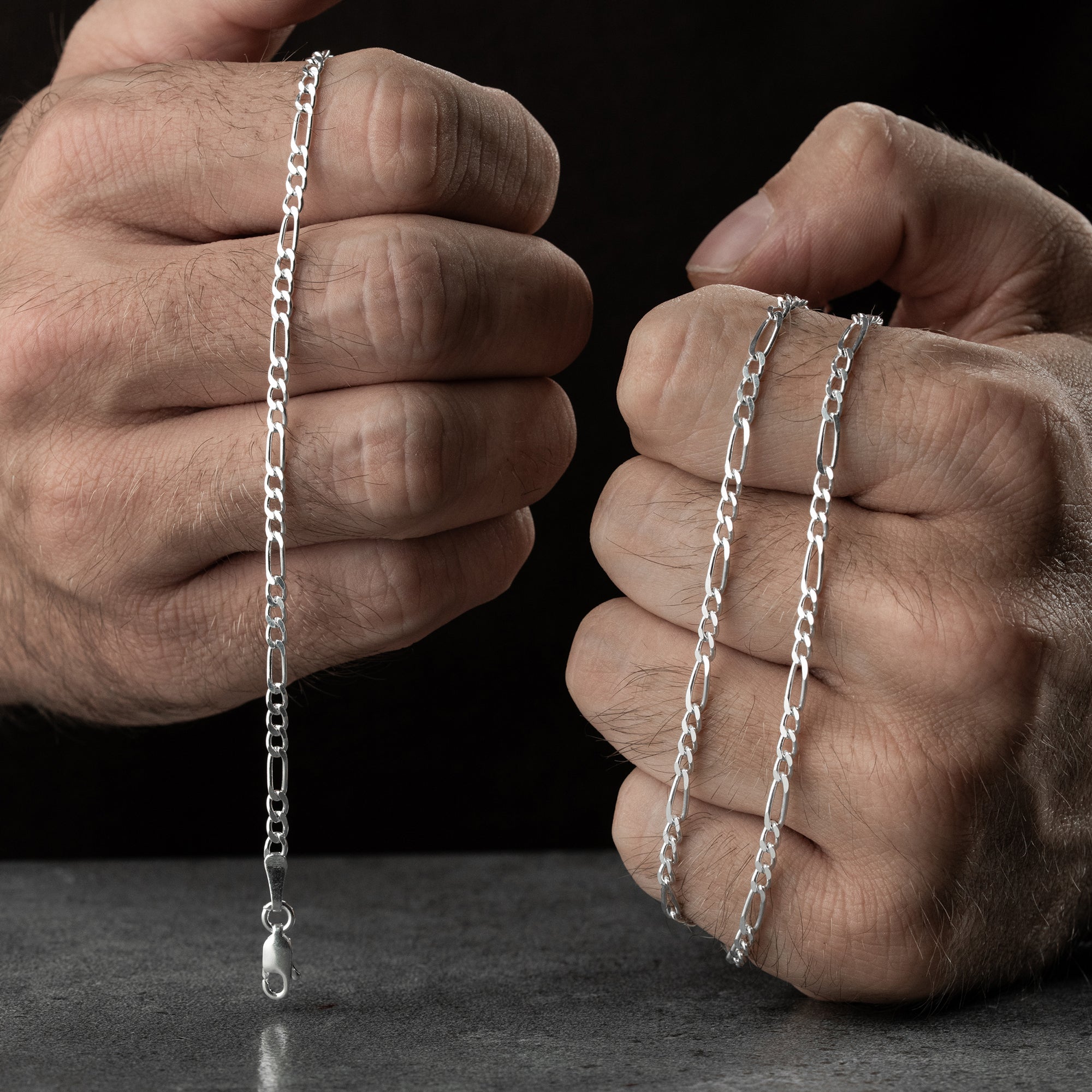 4 mm Figaro Zincir Erkek Kolye-Bileklik Set | 925 Ayar Gümüş