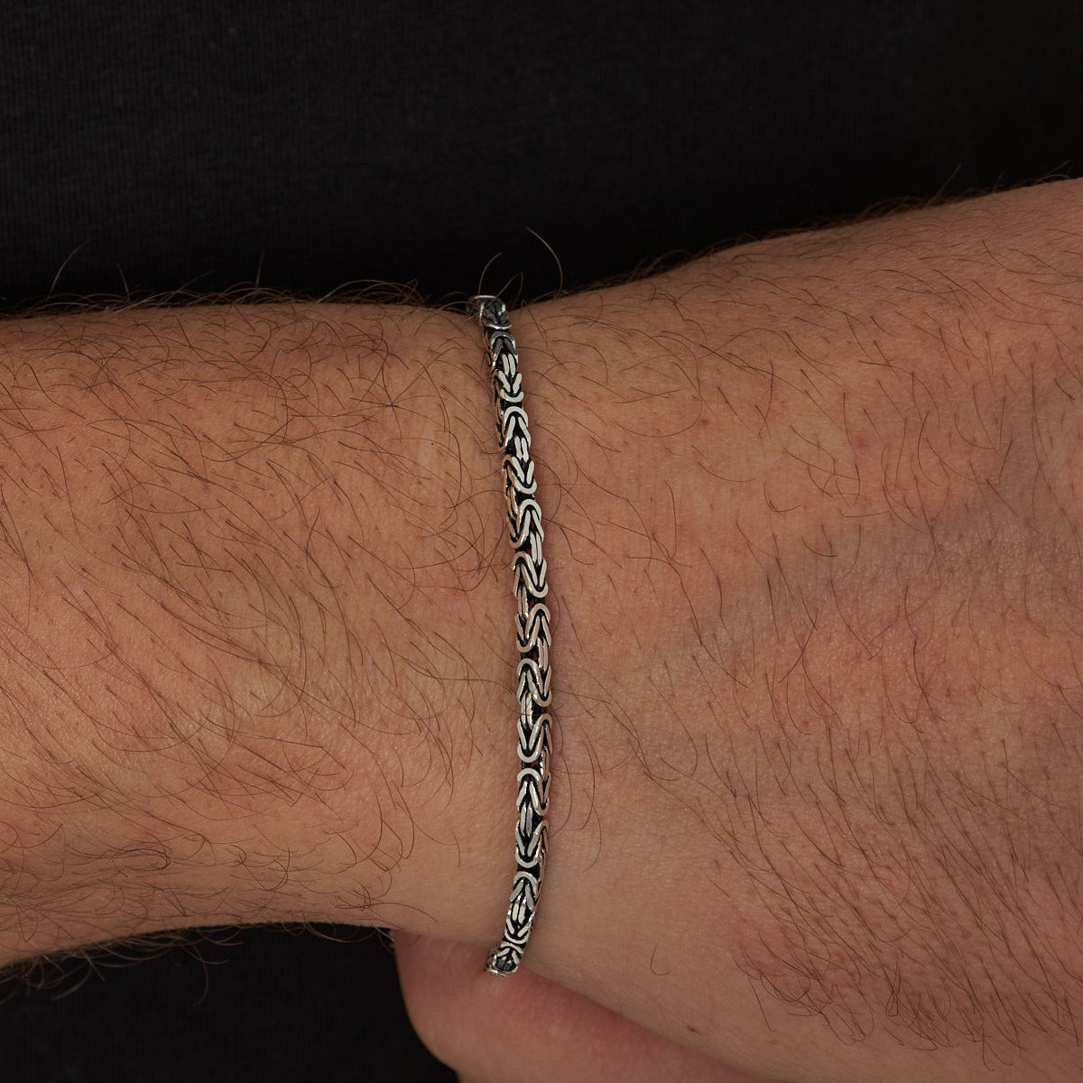 2.5 mm Kare Kral Zincir Erkek Bileklik | 925 Ayar Gümüş