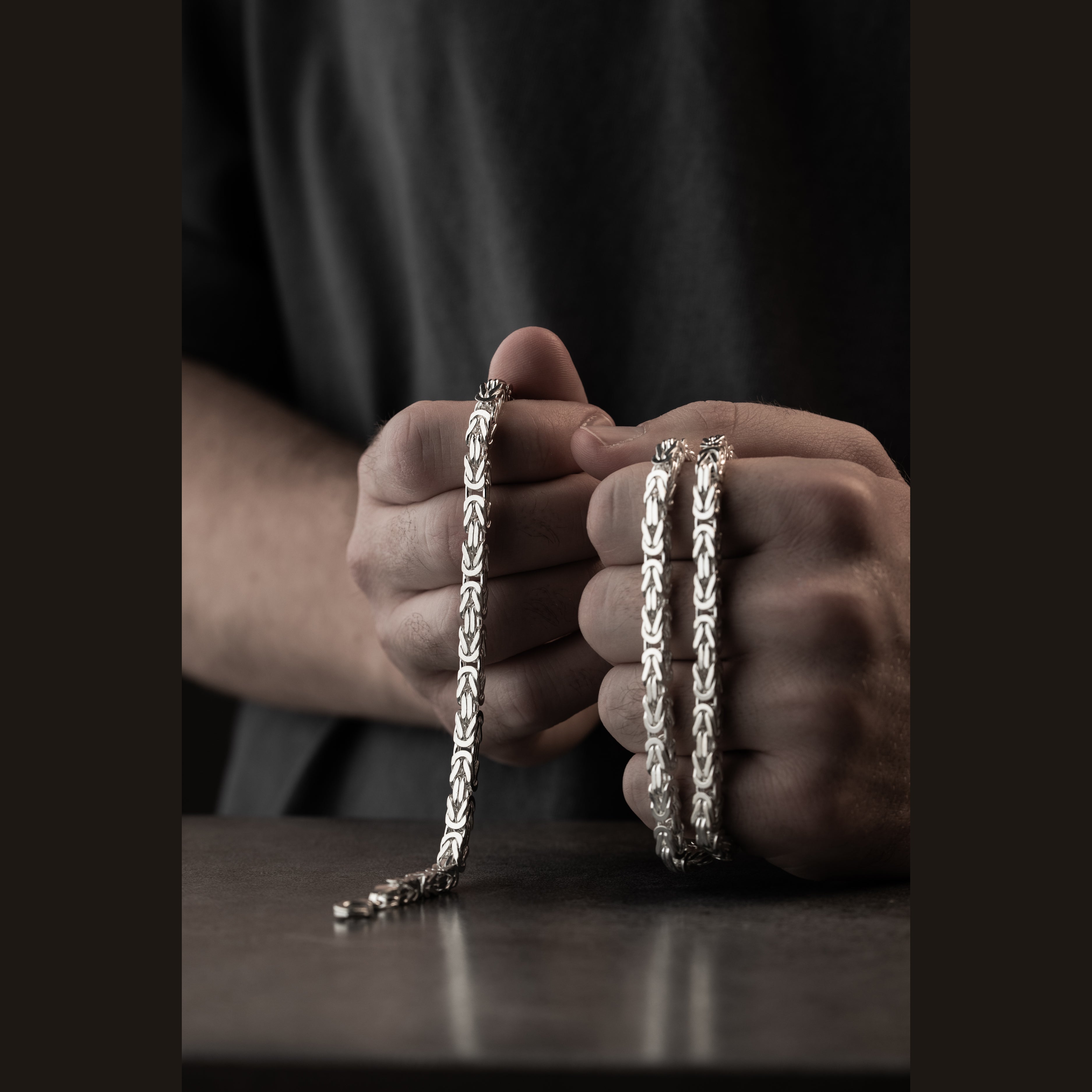 5 mm Kare Kral Zincir Erkek Kolye-Bileklik Set | 925 Ayar Gümüş
