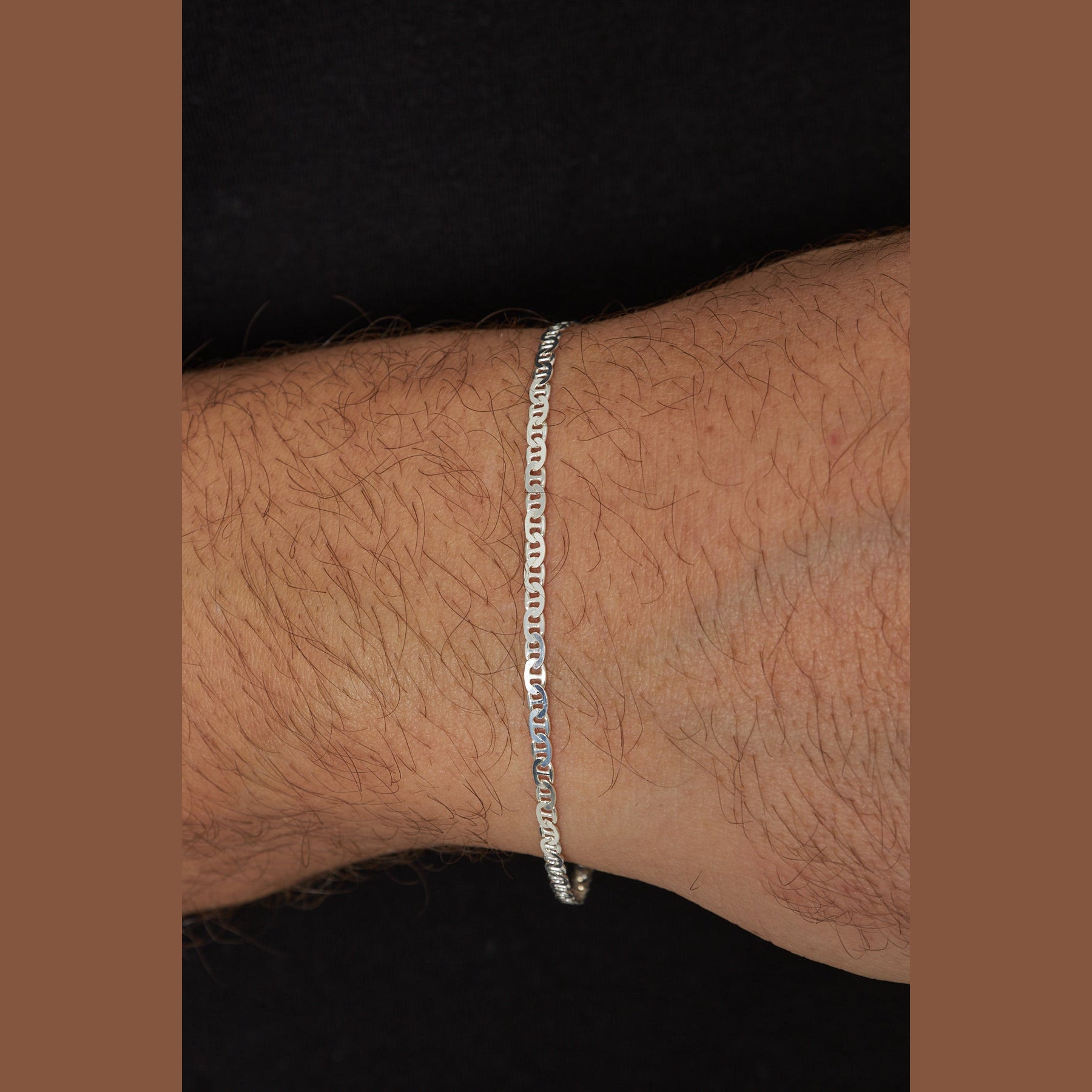 2.5 mm Barlı Zincir Erkek Bileklik | 925 Ayar Gümüş