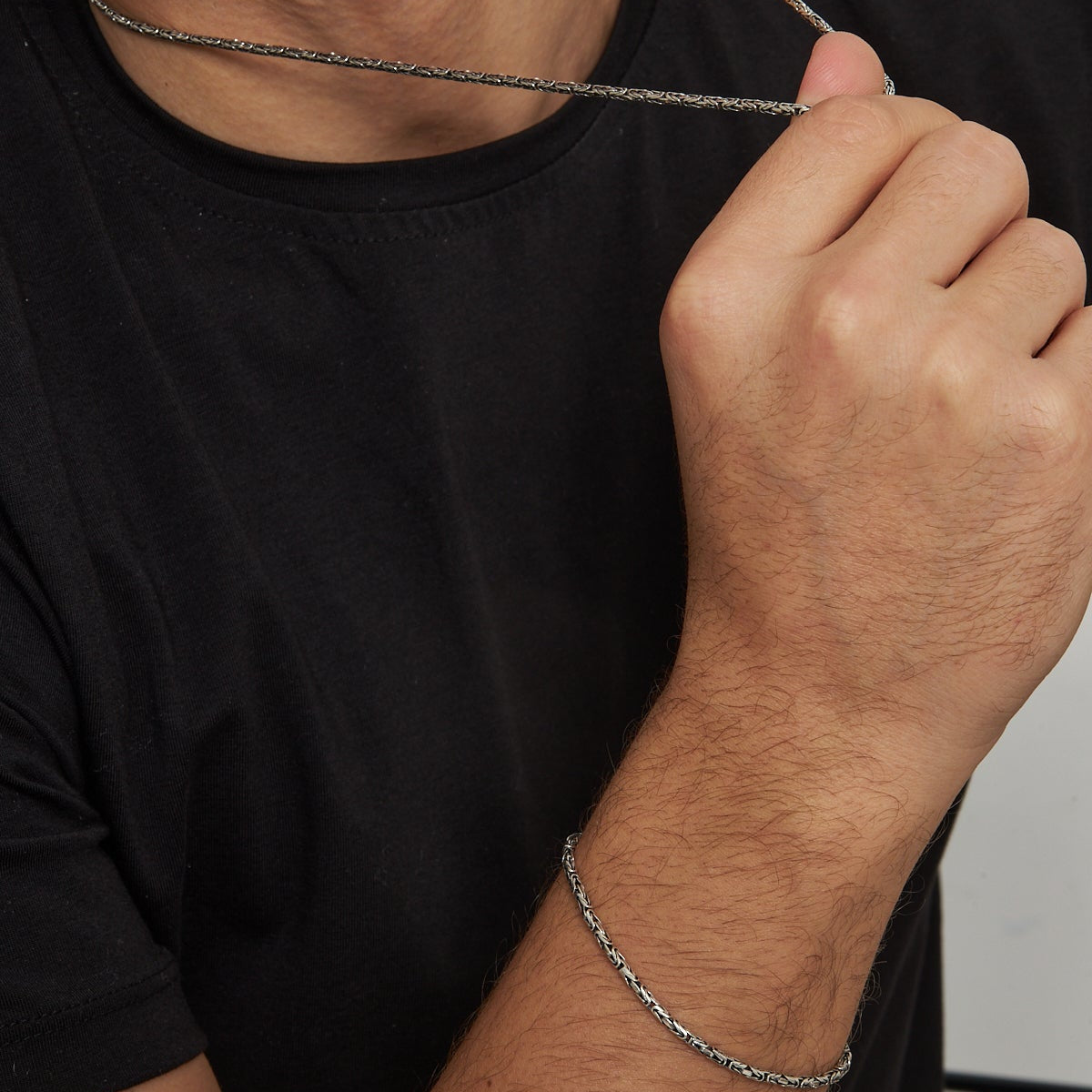 2 mm Yuvarlak Kral Zincir Erkek Kolye-Bileklik Set | 925 Ayar Gümüş