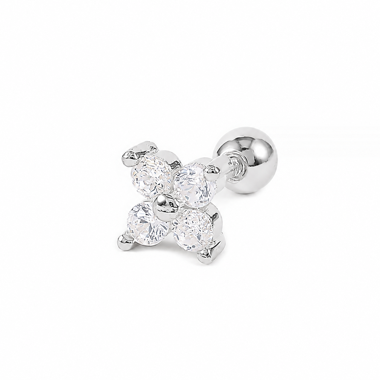 Zirkon Taşlı Yonca Piercing | 925 Ayar Gümüş